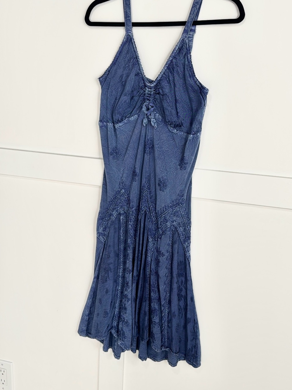 Boho Navy Midi Dress flowy with embroidery